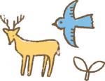 鹿と空を飛ぶ青い鳥のイラスト