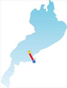 長命寺港から沖島への航路図