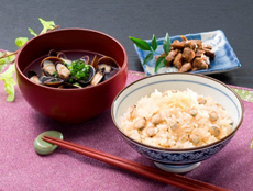 Miso soup and rice used Seta clam