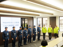熊本地震支援要員の出発式での激励