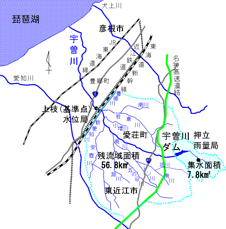 宇曽川の流域図です。
