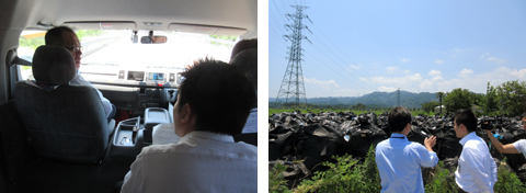 三日月知事が震災で被害を受けた福島で視察を行う様子。