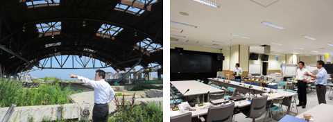 三日月知事が震災で被害を受けた福島で視察を行う様子。