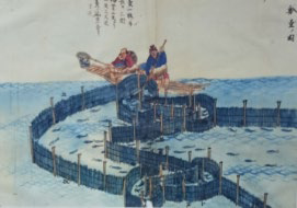 明治時代中期(1890年頃)のエリ漁の絵図（近江水産図譜