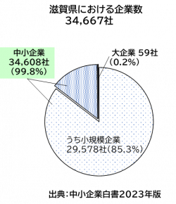 滋賀県における企業数に対する大企業、中小企業の割合グラフ
