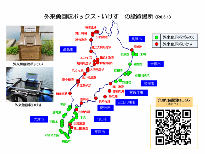外来魚回収ボックスといけすの設置場所
