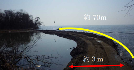 行為者が許可なく琵琶湖水面に盛土し対外の湿地帯に向けて通路を造成