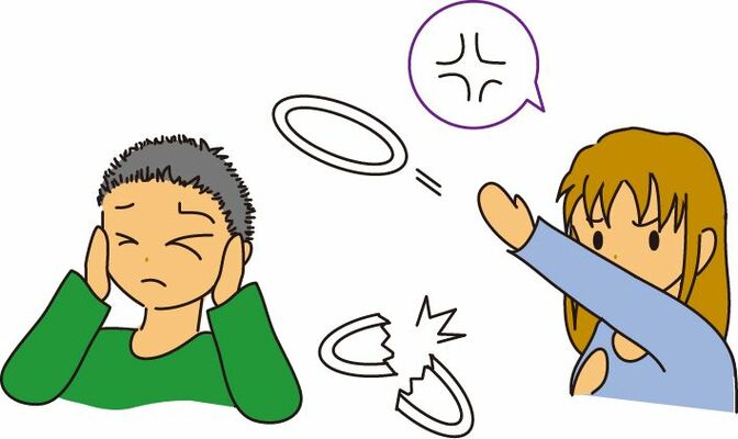 女性から男性への身体的暴力(お皿を投げる)