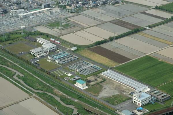 馬渕浄水場の空からの写真