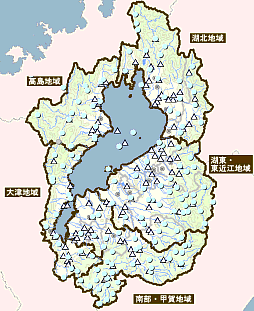県内雨量観測局、水位観測局の配置例です。
