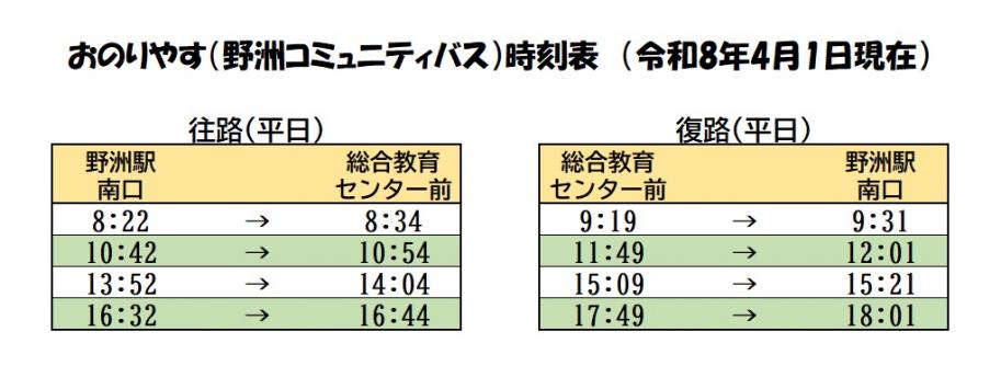 おのりやす(野洲コミュニティバス)時刻表(令和8年4月1日現在)