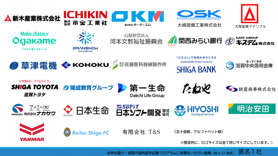 等事業に御支援をいただいている企業ロゴ一覧