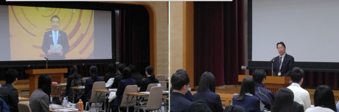 三日月知事・福永教育長からのメッセージの様子