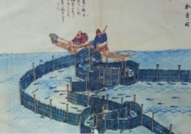 明治時代中期(1890年頃)のエリ漁の絵図(近江水産図譜
