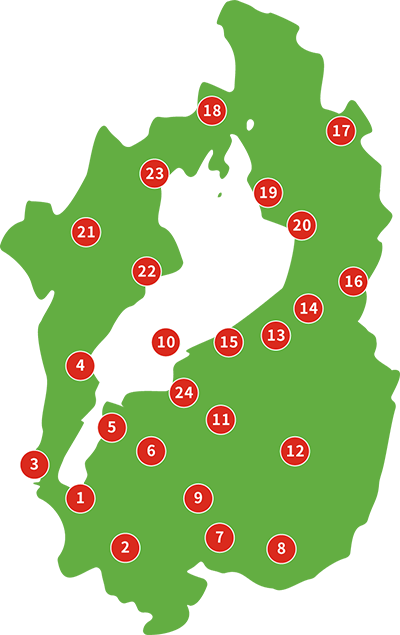 滋賀県の施設位置を表した地図