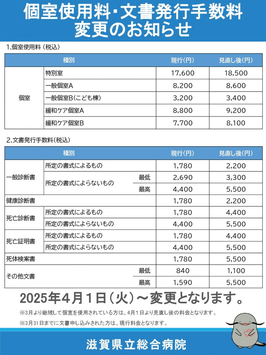 個室使用料・文書発行手数料変更のお知らせ