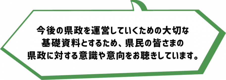今後の県政を運営していくための大切な基礎資料とするため、県民の皆さまの県政に対する意識や意向をお聞きしています。