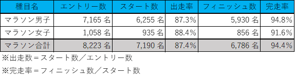 マラソンの参加・完走実績一覧