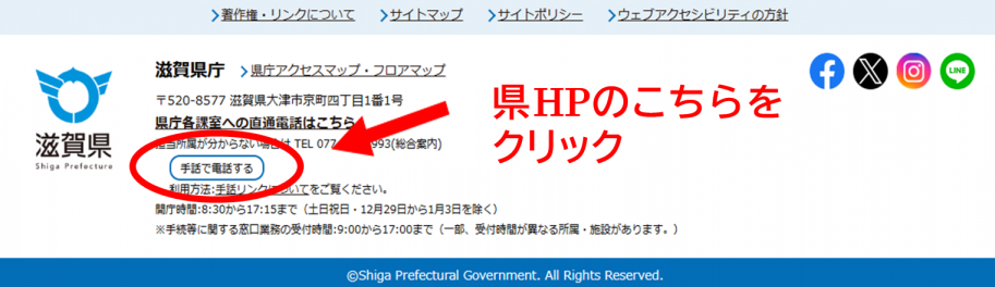 ホームページから手話リンクを利用する際にクリックする場所の説明です