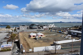 令和7年3月8日（土曜日）の新しい琵琶湖文化館建設地の様子。着工記念式典が執り行われた。