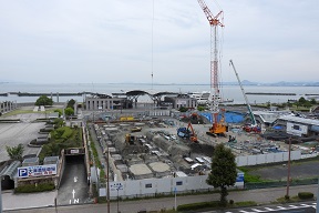令和7年6月9日（月曜日）の新しい琵琶湖文化館建設地の様子。