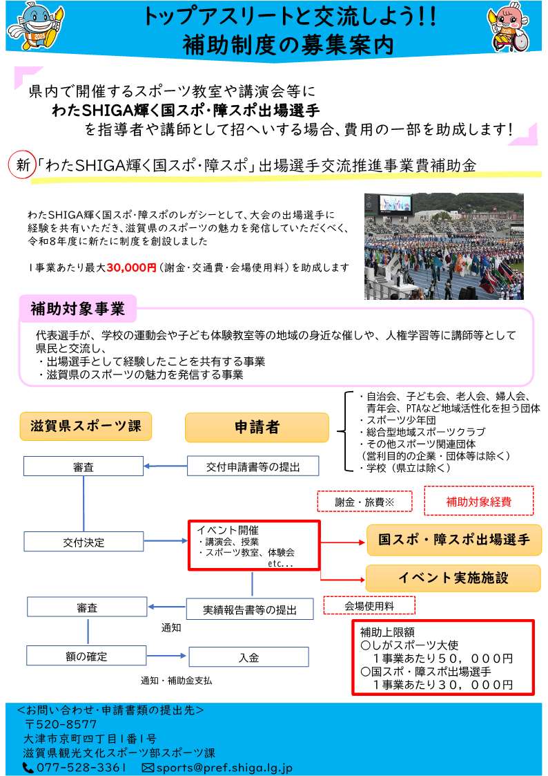 「わたSHIGA輝く国スポ・障スポ」出場選手交流推進事業費補助金
