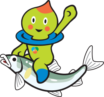 アユに乗っているうぉーたん