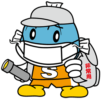105避難持ち出し袋を背負って避難